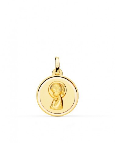 Medalla oro 18k Virgen Niña bisel 16mm