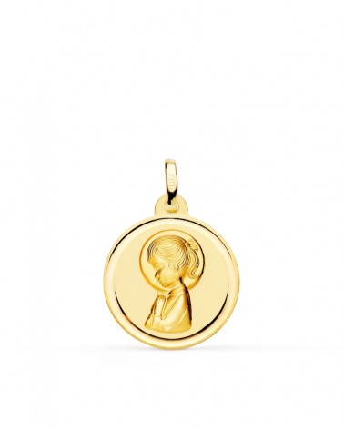 Medalla oro 18k Virgen niña lisa 18mm