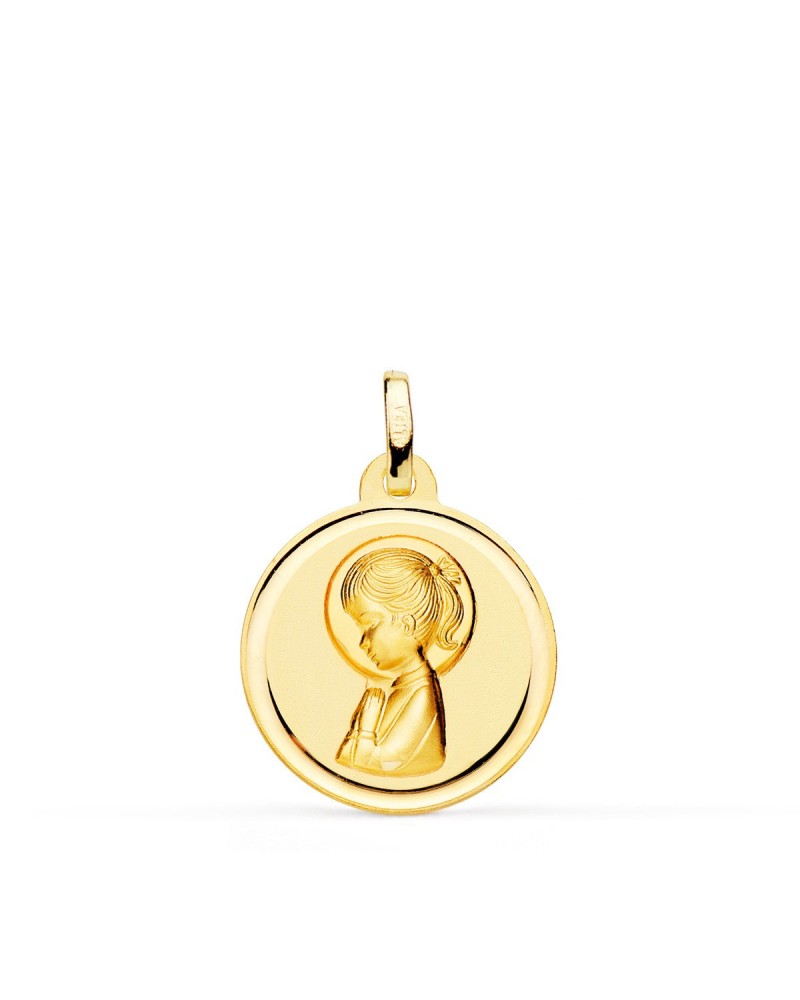 Medalla oro 18k Virgen niña lisa 18mm