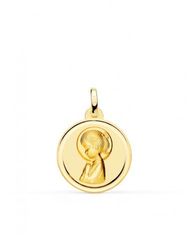 Medalla oro 18k Virgen niña lisa 18mm