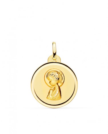 Medalla oro 18k Virgen niña bisel 20mm