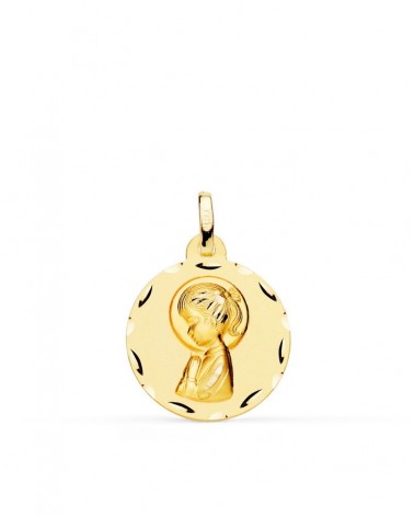 Medalla oro 18k Virgen Niña tallada 18mm