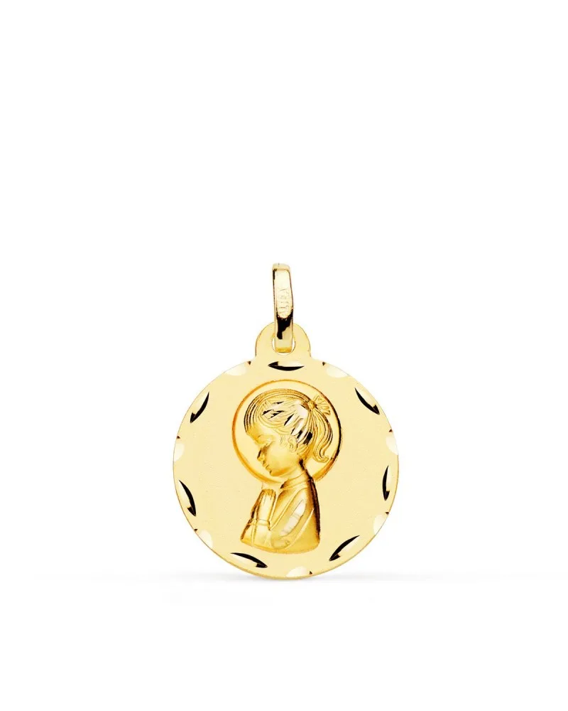 Medalla oro 18k Virgen Niña tallada 18mm