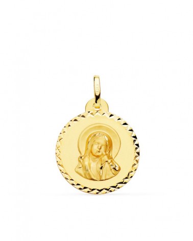 Medalla oro 18k Virgen María Espíritu Santo talla cruzada 20mm