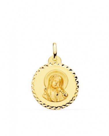 Medalla oro 18k Virgen María Espíritu Santo talla cruzada 20mm
