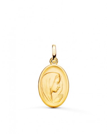 Medalla oro 18k Virgen María perfil tallada 16x12mm