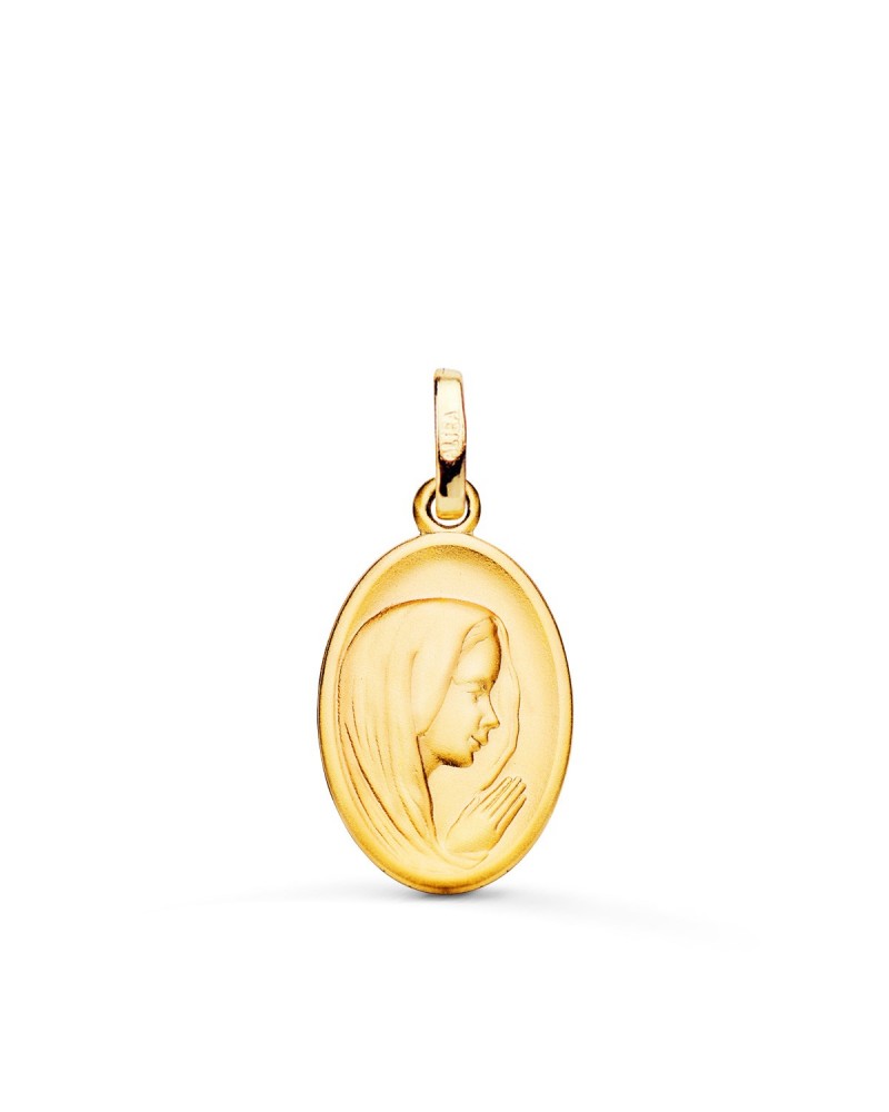 Medalla oro 18k Virgen María perfil tallada 16x12mm