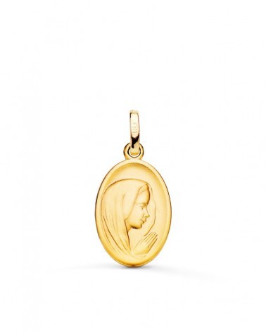 Medalla oro 18k Virgen María perfil tallada 16x12mm