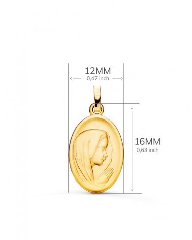 Medalla oro 18k Virgen María perfil tallada 16x12mm