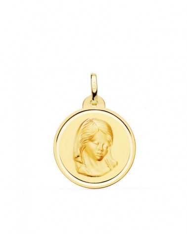 Medalla oro 18k Virgen María niña bisel 20mm