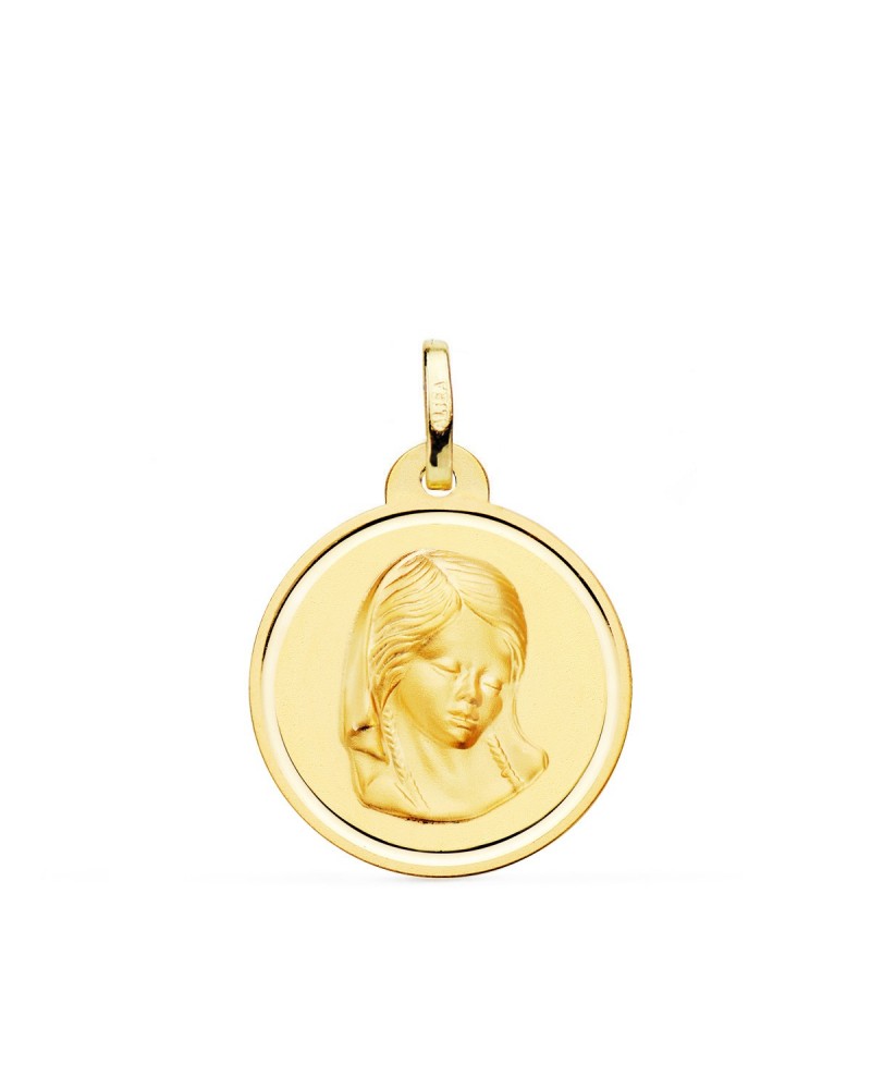 Medalla oro 18k Virgen María niña bisel 20mm