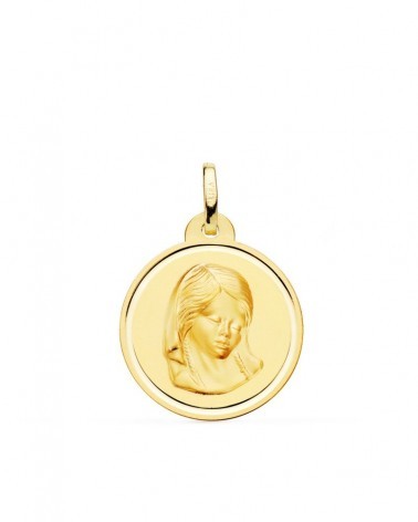 Medalla oro 18k Virgen María niña bisel 20mm