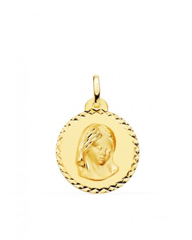 Medalla oro 18k Virgen María borde tallado 20mm
