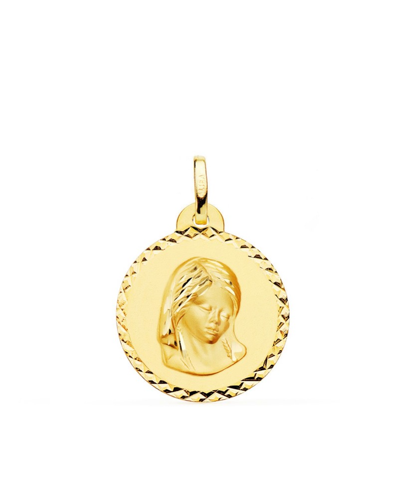 Medalla oro 18k Virgen María borde tallado 20mm