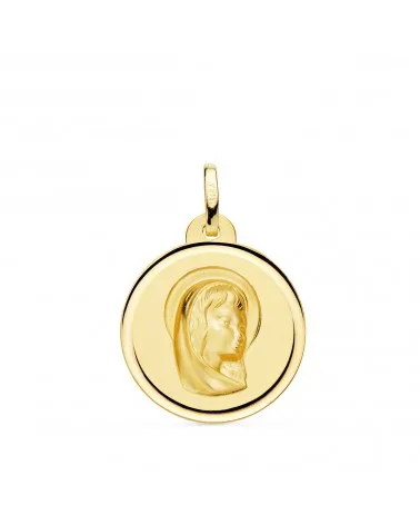 Medalla oro 18k Virgen Niña bisel 16mm