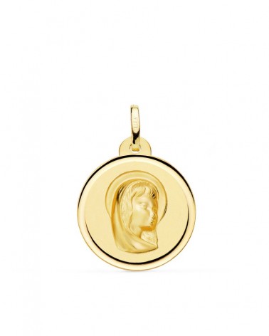 Medalla oro 18k Virgen niña bisel 20mm