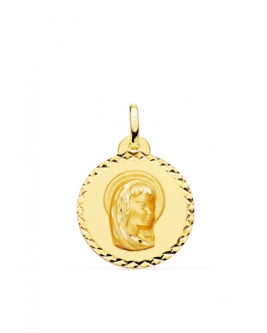 Medalla oro 18k Virgen Niña talla cruzada 20mm
