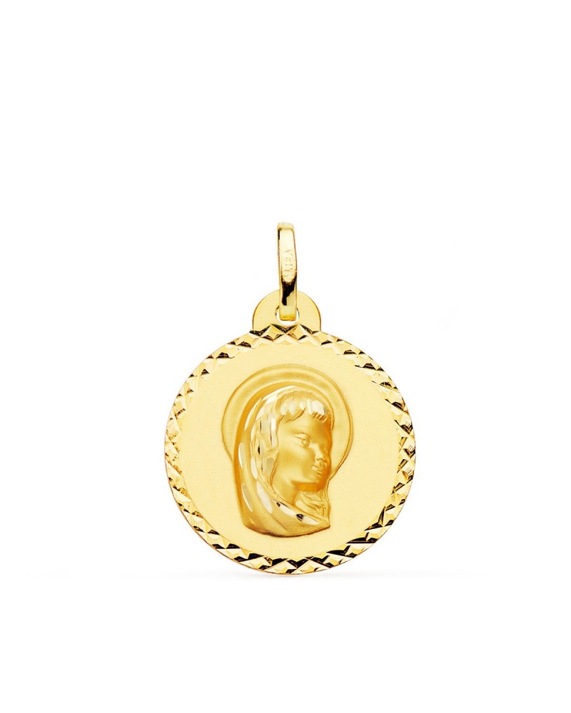 Medalla oro 18k Virgen Niña talla cruzada 20mm
