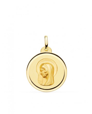 Medalla oro 18k Virgen María bisel 20mm
