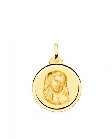 Medalla oro 18k Virgen niña rezando bisel 20mm