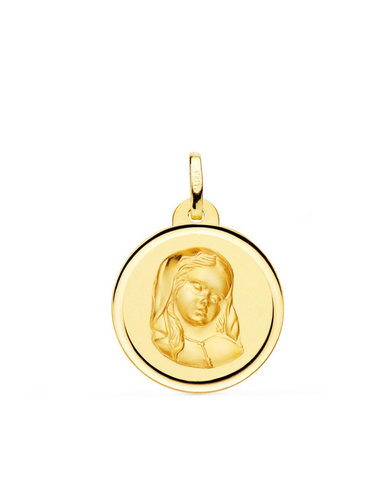 Medalla oro 18k Virgen niña rezando bisel 20mm