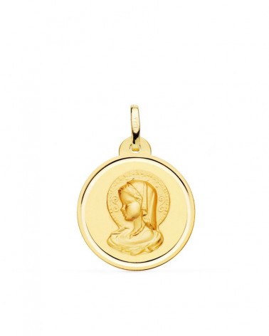 Medalla oro 18k Virgen María bisel 20mm