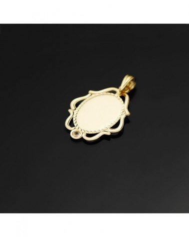 Medalla oro 18k Virgen Niña cerco calado circonita 24x17mm