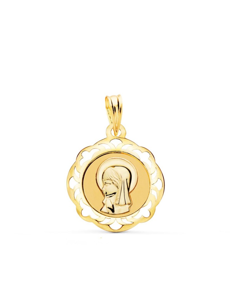 Medalla oro 18k Virgen Niña cerco calado 20x18mm