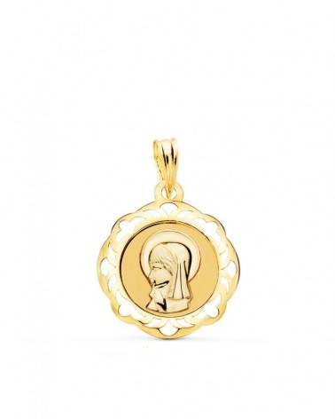 Medalla oro 18k Virgen Niña cerco calado 20x18mm