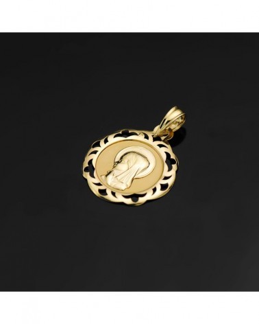 Medalla oro 18k Virgen Niña cerco calado 20x18mm