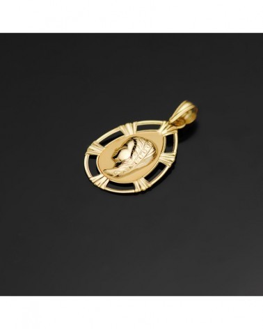 Medalla oro 18k Virgen Niña lágrima 23x15 mm