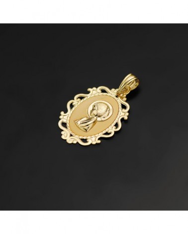 Medalla oro 18k Virgen Niña cerco calado 23x16mm