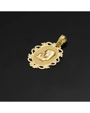 Medalla oro 18k Virgen Niña cerco calado 23x16mm
