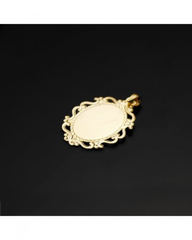 Medalla oro 18k Virgen Niña perfil cerco calado 23x16mm