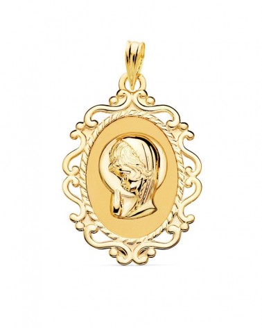 Medalla oro 18k Virgen Niña cerco calado 31x21mm