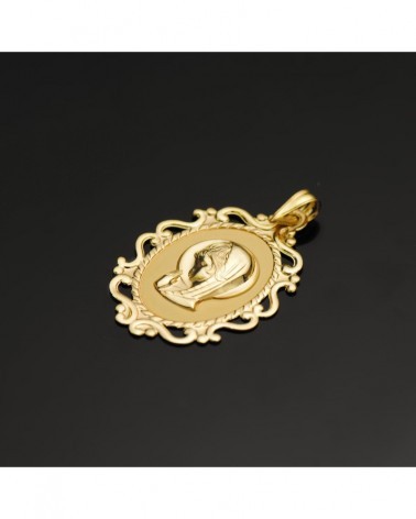 Medalla oro 18k Virgen Niña cerco calado 31x21mm