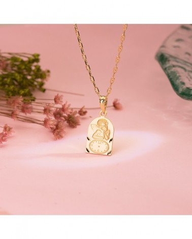 Medalla oro 18k angelito reloj tallada 18x11 mm