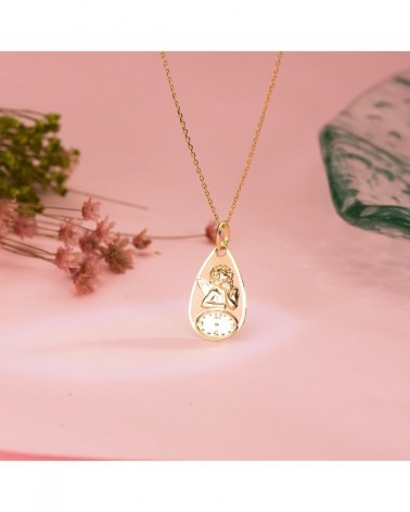 Medalla bebé oro 18k angelito con reloj 19x11mm
