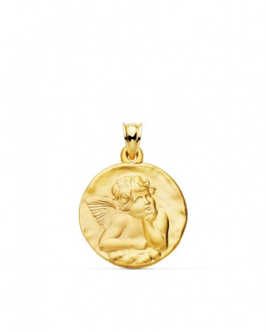 Medalla oro 18k angelito burlón matizada 24mm