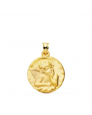 Medalla oro 18k angelito burlón matizada 24mm