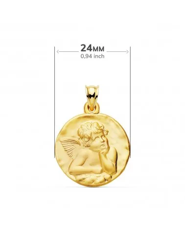 Medalla oro 18k angelito burlón matizada 24mm