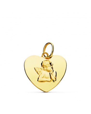 Medalla oro 18k corazón angelito 14 mm