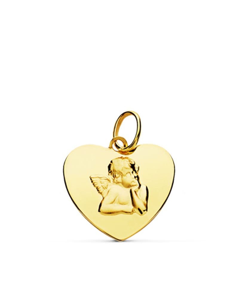 Medalla oro 18k corazón angelito 14 mm