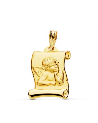 Medalla oro 18k ángel Burlón pergamino 20x16 mm