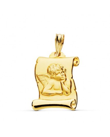 Medalla oro 18k ángel Burlón pergamino 20x16 mm