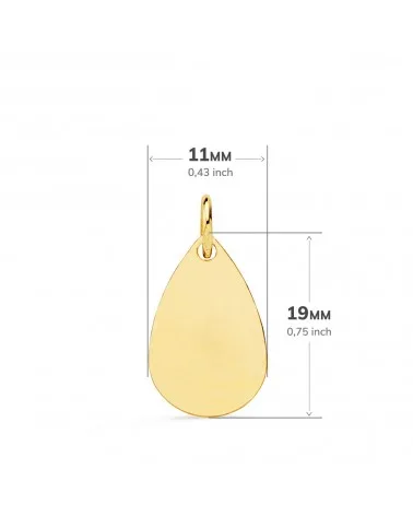 Medalla oro 18k angelito burlón gota tallada 19x11mm