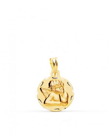 Medalla oro 18k Angelito burlón tallado 14mm