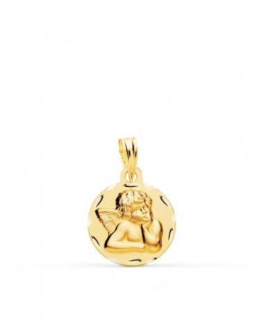 Medalla oro 18k Angelito burlón tallado 14mm
