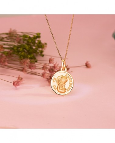 Medalla oro 18k ángel guardián bisel 16mm