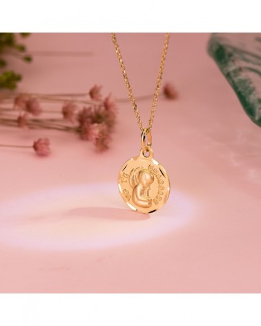 Medalla oro 18k ángel de la guarda tallada 14mm